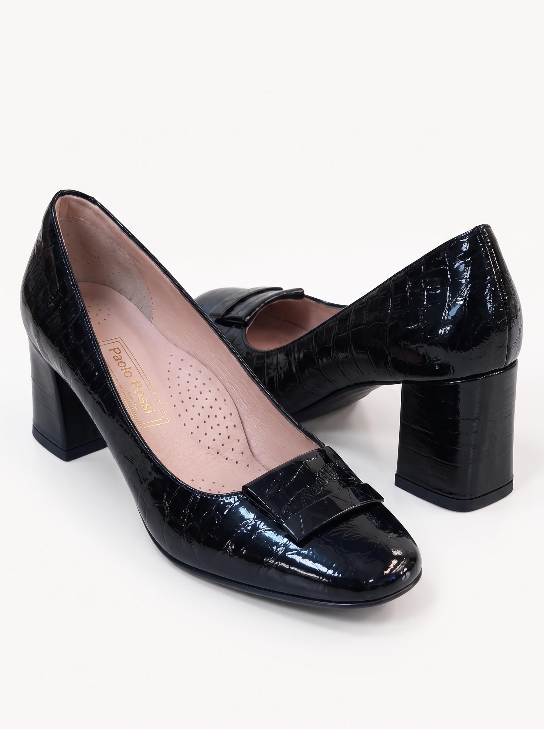 Paolo Rossi Black Croc-Embossed Penny Loafer Pump